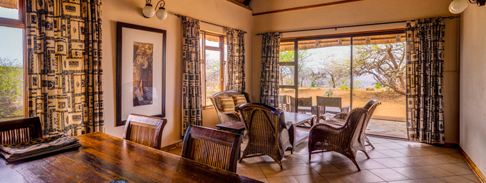 Mpila Camp 5 Bed Chalet Dining room Lounge Hluhluwe iMfolozi uMfolozi Game Reserve Self-catering Accommodation KwaZulu-Natal South Africa Big 5 Safari Park